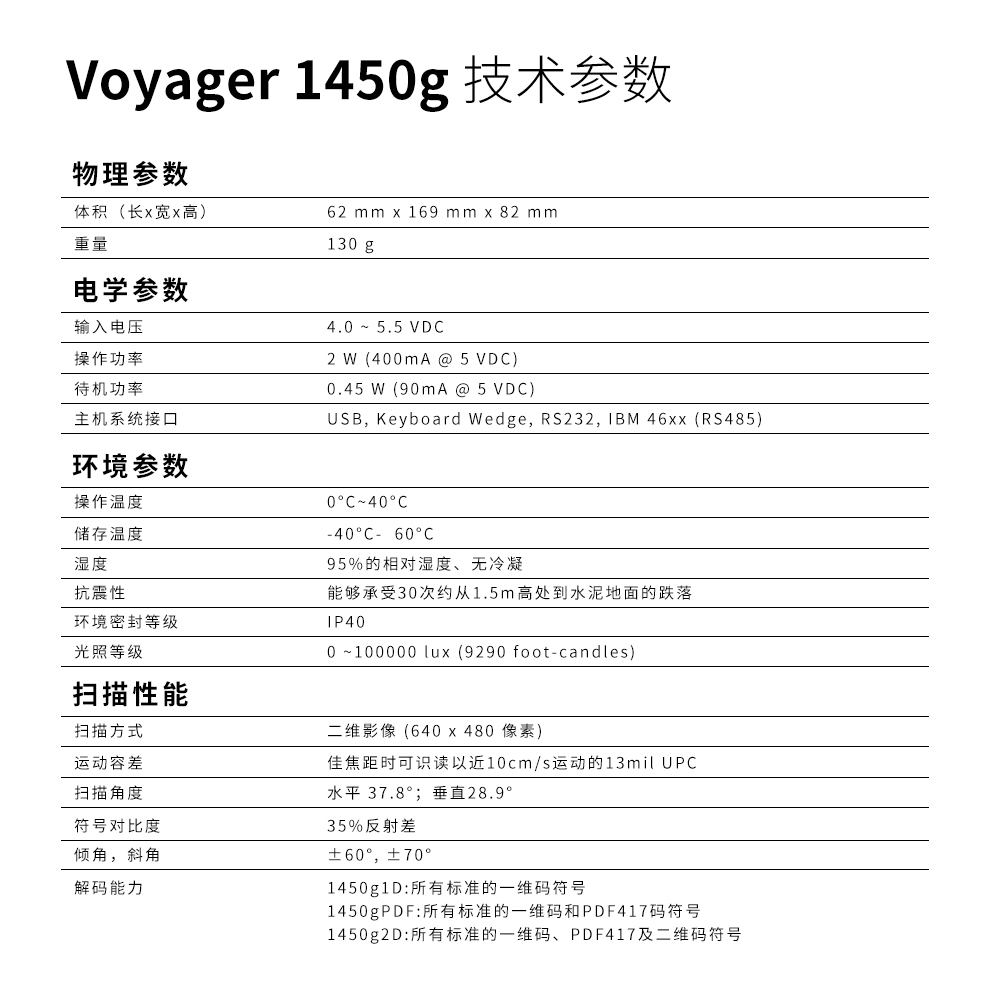 1450g条码扫描枪具体参数