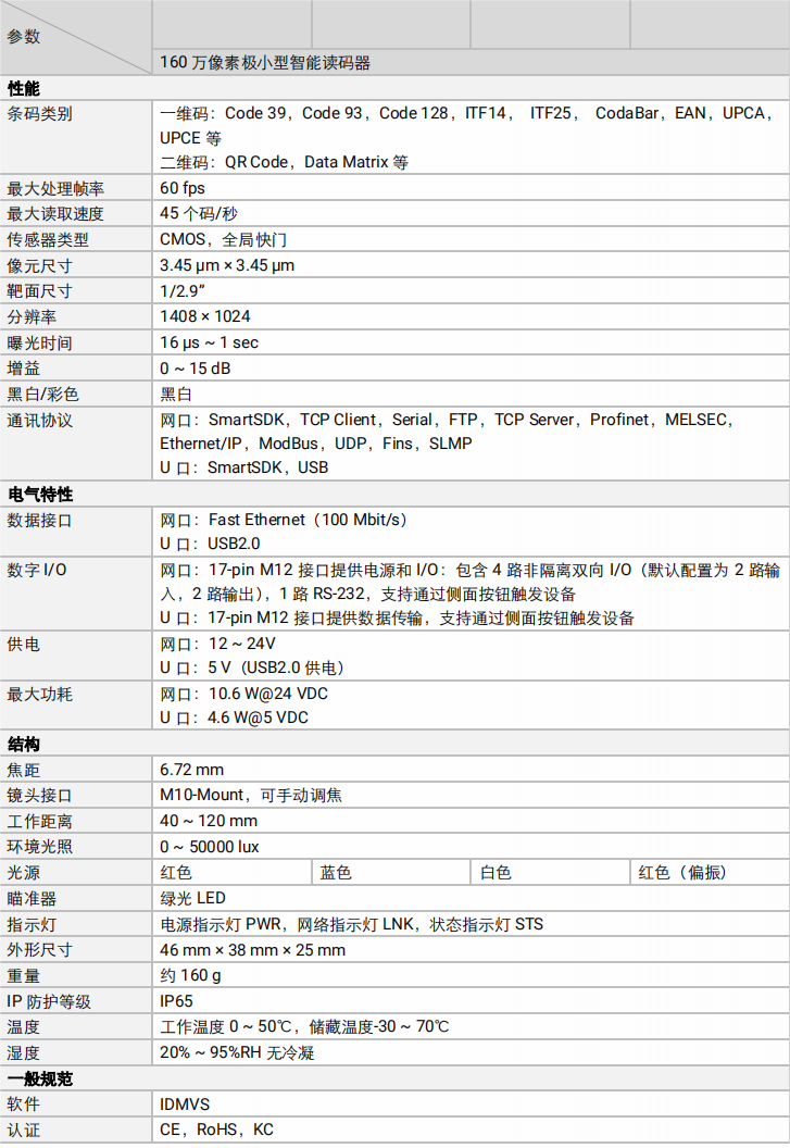 国产精品欧美黄色网络 海康MV-RD716-2智能读码器参数图